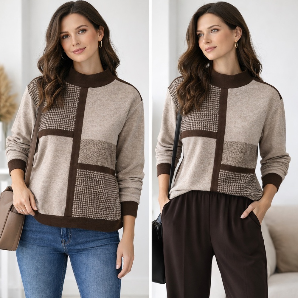 Alfred Dunner color block houndstooth shirt